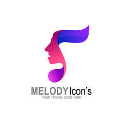 Melody logo and girl design template, Music icons