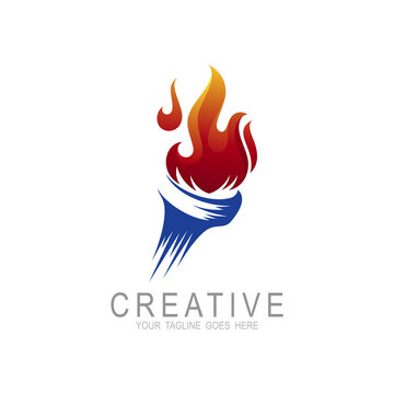 Torch fire logo vector icon, Olympic flaming torch logo, sport