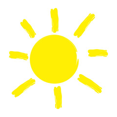 Cartoon vector image of the sun. Sunlight icon. Simple symbol of a bright cartoon character. Stock Photo.