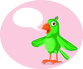  Cute Green Parrot With Speech Bubble Vector Cartoon
