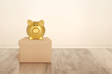 Donation box and a piggy bank for collecting donations on the floor