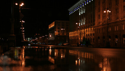 Kyiv, Khreshchatyk. Street in the night city.