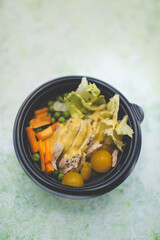 bowl of chicken and curry salad