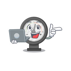A neat cartoon character of pressure gauge l working at home during pandemic