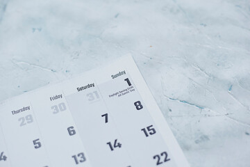 Daylight Saving Time, DST - November 1 marked on Calendar