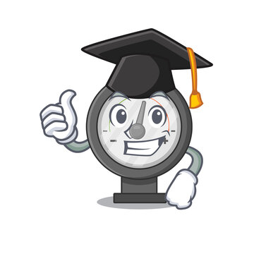 Pressure gauge caricature picture design with hat for graduation ceremony