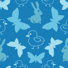 Vector blue spring seamless pattern background.