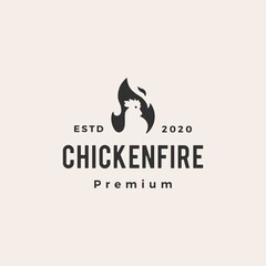 chicken fire flame hipster vintage logo vector icon illustration