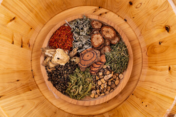 Fototapeta na wymiar A dish of Chinese herbal medicine in foot bath