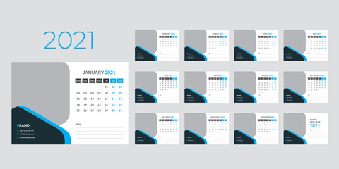 Desk Calendar 2019 template - 12 months included