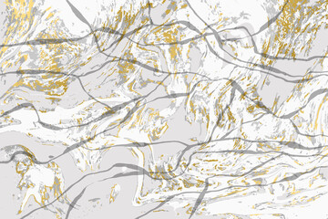 Gray and gold agate ripplle pattern. Light marble background.