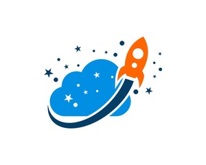 Cloud and star with rocket launched