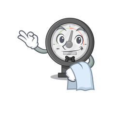 A Caricature design style of pressure gauge as a waiter with a white napkin
