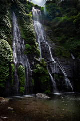 Banyumala twin waterfall in the forest of central tropical Bali, Indonesia. Travel adventures.