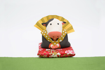 福助の粘土人形　年賀状2021　丑年　年賀状素材