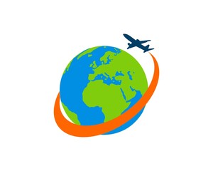 Globe earth with swoosh and plane