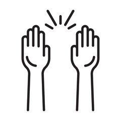 Raising hands audience celebrate line art icon for apps and websites