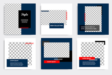 Minimal layout square banner in blue red frame color. Editable geometric product catalog sale banner template for social media post, stories, story, flyer.