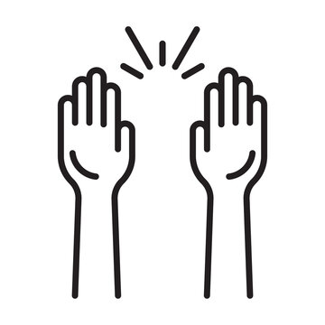 Raising hands audience celebrate line art icon for apps and websites