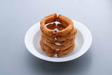 Traditional food jiaoquan in old Beijing of China. Old Beijing specialty food jiaoquan. Fried doughnut, a traditional snack in Beijing.