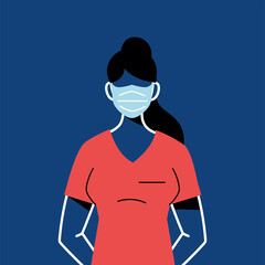 Female nurse with mask and uniform vector design