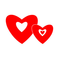 Vector red hearts on a white isolated background. Objects are isolated.