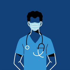 male doctor with mask and uniform vector design