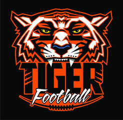 tiger football team design with mascot and laces for school, college or league