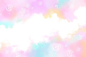 シャボン玉とピンクの水彩タッチの背景
