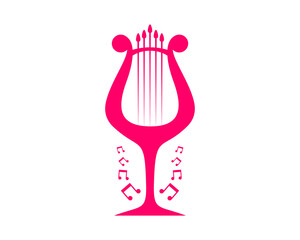 Glass with harp and music note