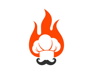 Fire with chef hat and mustache inside