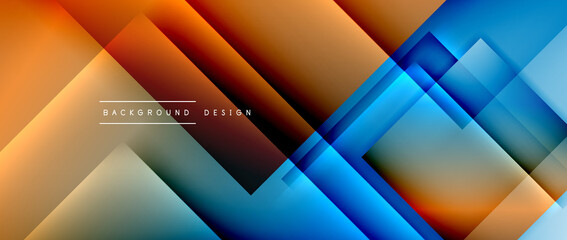 Fototapeta premium Square shapes composition, fluid gradient geometric abstract background. 3D shadow effects, modern design template