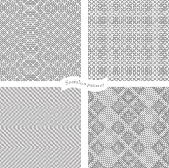 Collection of 4 seamless tweed pattern in grey and white. Seamless geometric patterns. Vector illustration

