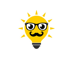 Geek bulb with eye glass and mustache