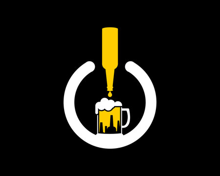 Power button with beer bottle and glass
