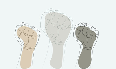 A vector illustration artwork of  three hands rise for supporting BLACK LIVES MATTERS.