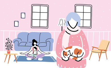 family members stay at home from coronavirus pandemic