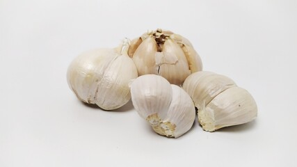Close up garlic or bawang putih isolated on white background