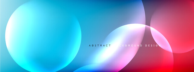 Vector abstract background liquid bubble circles on fluid gradient with shadows and light effects. Shiny design templates for text
