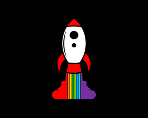 Modern Rocket with rainbow color booster