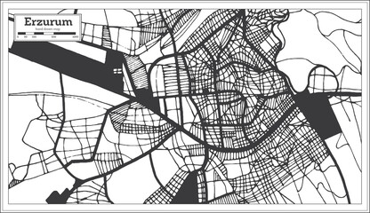 Erzurum Turkey City Map in Black and White Color in Retro Style. Outline Map.
