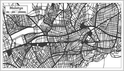 Malatya Turkey City Map in Black and White Color in Retro Style. Outline Map.