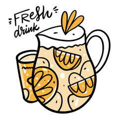 Lemonade in jar. Colorful vector illustration. Isolated on white background.