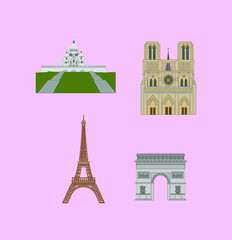 Fototapeta na wymiar famous buildings of paris city. illustration for web and mobile design.