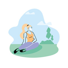 woman sitting in the park, social distancing