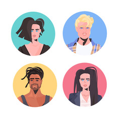 set mix race people profile avatars beautiful man woman faces male female cartoon characters collection portrait vector illustration