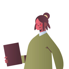 happy businesswoman holding folder attractive business woman office worker in casual clothes female cartoon character portrait vector illustration