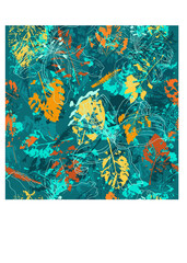 Abstract seamless pattern with bright tropical leaves and plants
