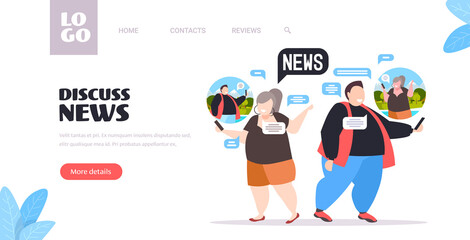 man woman using mobile chatting app couple discussing daily news chat bubble communication concept horizontal full length copy space vector illustration