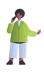 happy businessman talking on phone african american business man office worker in casual clothes male cartoon character full length vertical vector illustration